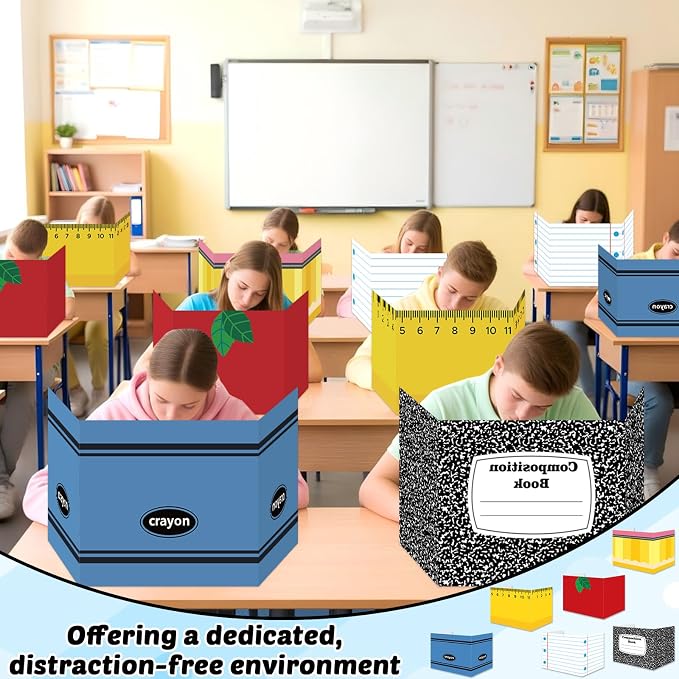 30 Pack Desk Dividers for Students Composition Notebook Pencil Privacy Folder for Students Waterproof Study Carrel Dividers Testing Divider Privacy Classroom Shield Folder Boards for Teacher Supplies - Image 5