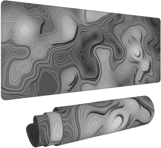 3D Topographic Map Mouse Pad Grey White Gaming Mouse Pad XL Desk Mat Large Desk Pad Non-Slip Rubber Base Keyboard Mouse Mat with Stitched Edges for Home Office Work by ZWHEZYYS