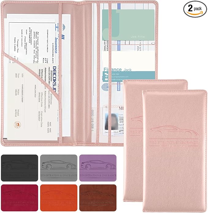 JUSTTOP 2Pack Car Registration and Insurance Holder,Car Document Holder for Cards License with Magnetic Shut,Vehicle Glove Box Car Organizer for Documents, Cards, License(Pink) by JUSTTOP