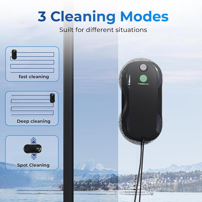 Tosima W5 Window Cleaning Robot, 6400Pa Max Adaptive Suction, Auto-Spray Smart Window Cleaner with Triple Safety System, Intelligent Navigation, Remote Control, for All Smooth Surfaces, Black - Image 3