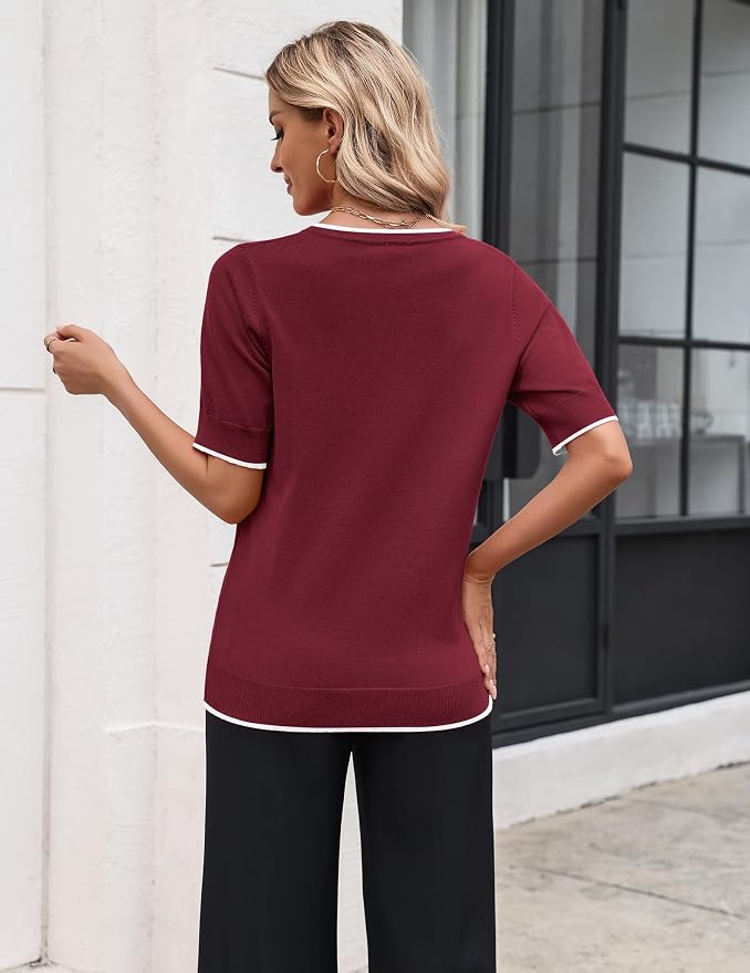 Zeagoo Women's Short Sleeve Sweater 2026 Spring Summer Tops Lightweight Casual V Neck Sweaters Dressy Work Blouses Clothes - Image 3