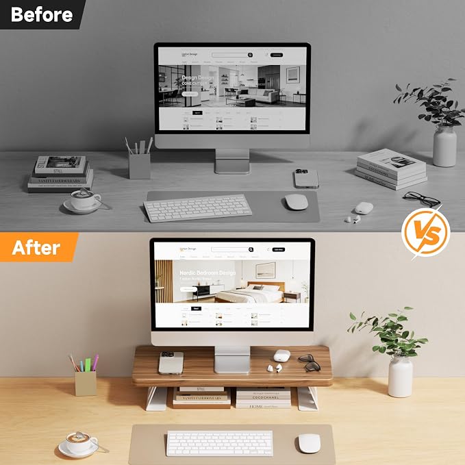 Monitor Stand - 24 Inch Wood Monitor Stand Riser, 220 Pounds Load Capacity Desk Monitor Riser for Laptop/PC/Printer, Desktop Stands Organizer for Home Office - Image 8