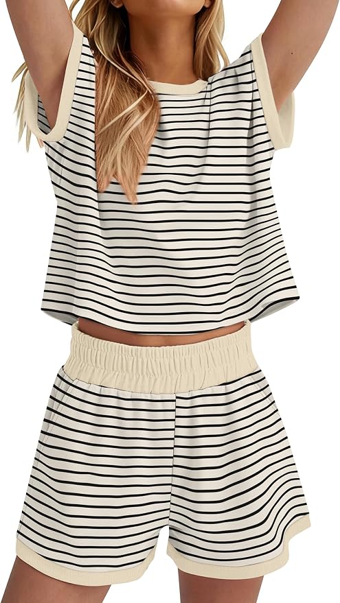 WIHOLL Two Piece Sets for Women Summer Lounge Short Sets Cap Sleeve Crew Neck Sweatsuit with Pocket XS-2XL - Image 4