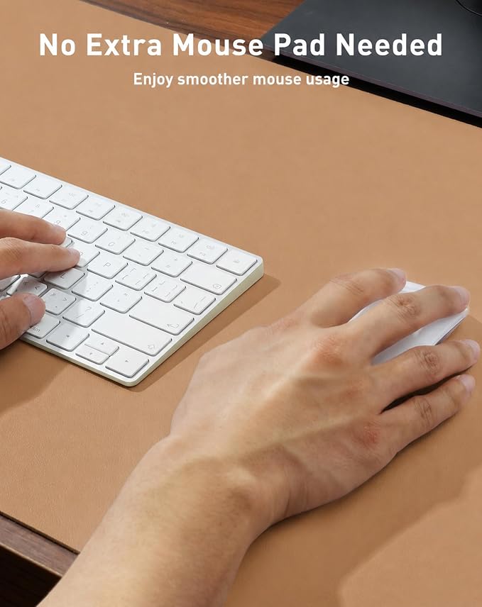 Aothia Faux Leather Desk Mat for Keyboard & Mouse (Khaki, 42" x 17") | Creates One Clean Surface For Your Keyboard, Mouse And Laptop, Helping Keep Your Workspace Organized Every Day - Image 4