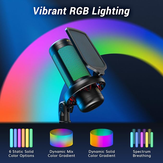 TONOR Gaming Microphone Set, PC Condenser Mic with RGB for Gamers | Desktop Stand Set, Quick Mute, Volume Control, for Twitch Streaming, Discord Chatting, 200 cm/78'' Cable, Black, TC310 - Image 3