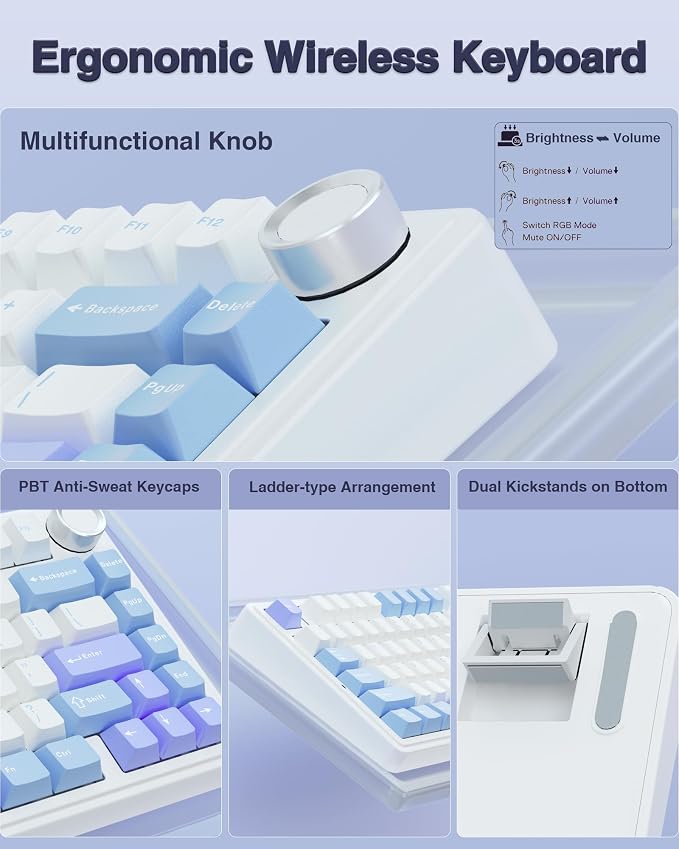 AULA F75 75% Wireless Mechanical Keyboard, Hot Swappable Creamy Keyboard, Pre-lubed Star Vector Switches RGB Backlit Gaming Keyboards, 2.4GHz/Type-C/BT5.0(White&Blue&Purple) - Image 8