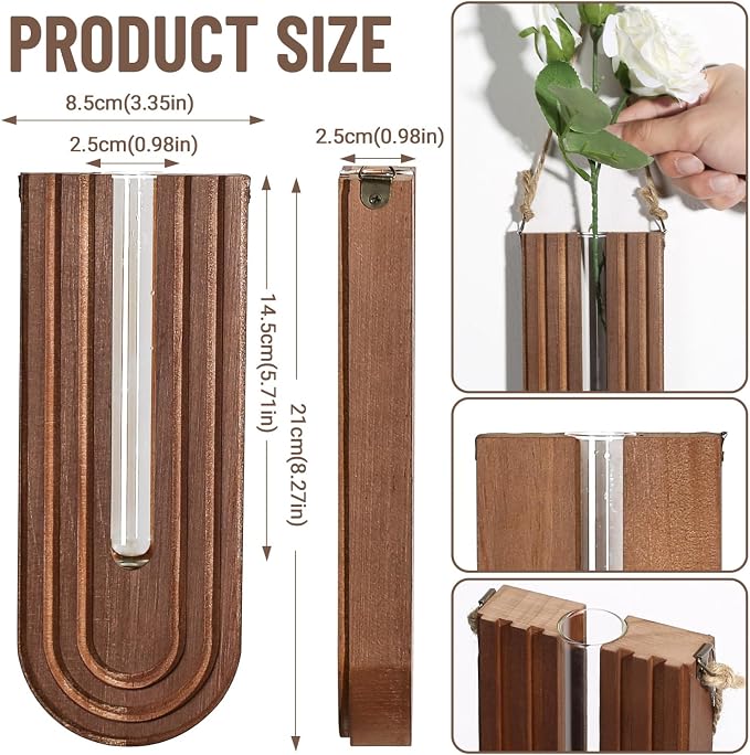 Dnnnii Indoor Wood Wall Planter Set of 3 for Plants - Boho Handmade Hanging Propagation Station with Curved Rainbow Design, Wall Mounted Vase for Flowers, Natural Home Decor Living Room Entryway - Image 3
