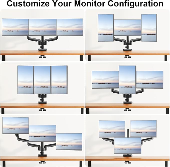 MOUNT PRO Triple Monitor Mount for 13-27 inch Screens, 3 Monitor Desk Mount, Height Adjustable Triple Display Stand, Full Motion Three Computer Arm Hold up to 17.6lbs Each, VESA 75x75, 100x100 - Image 9