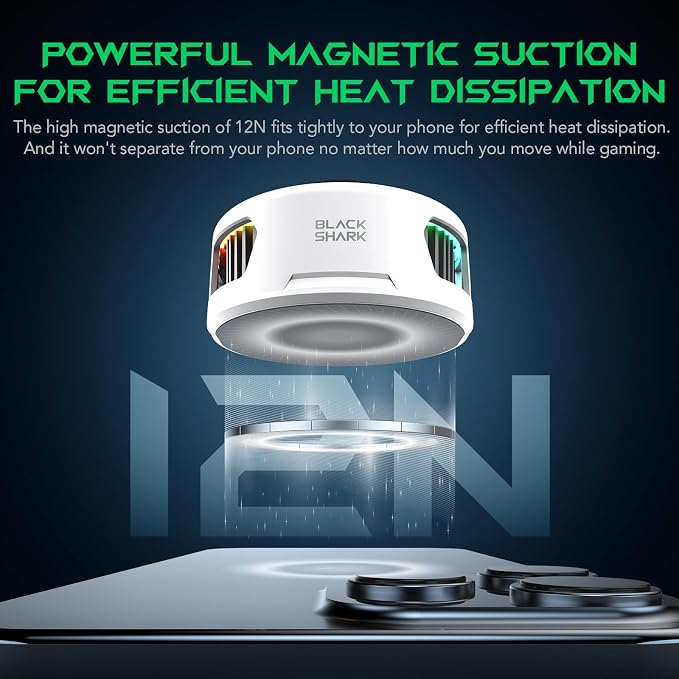 Black Shark FunCooler 5 Magnetic Cell Phone Cooler for Gaming, Portable Mobile Phone Cooling Fan with RGB Light, Cellphone Radiator for iPhone Magnetic Series/Android/Tablet/iPad (White) - Image 4