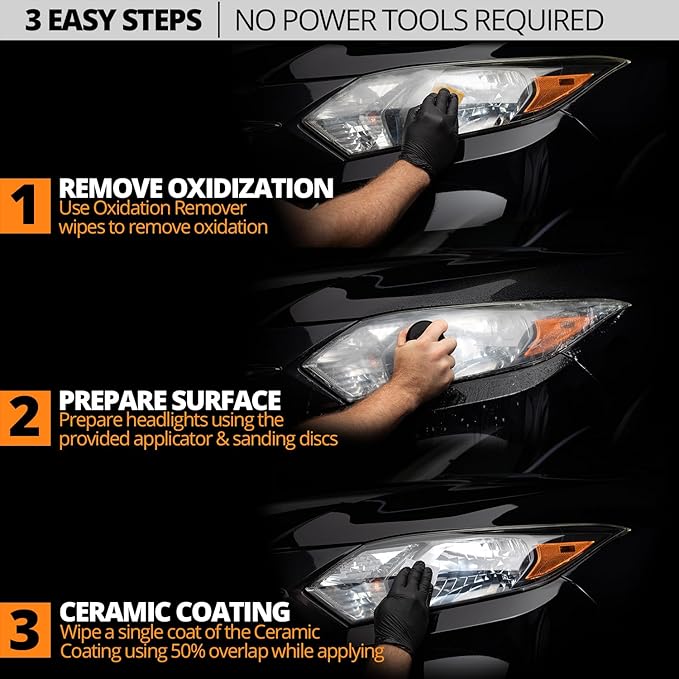 CERAKOTE® Ceramic Headlight Restoration Kit – Guaranteed To Last As Long As You Own Your Vehicle – Brings Headlights Back to Like New Condition - No Power Tools Required - 10 Wipe Kit - Image 4