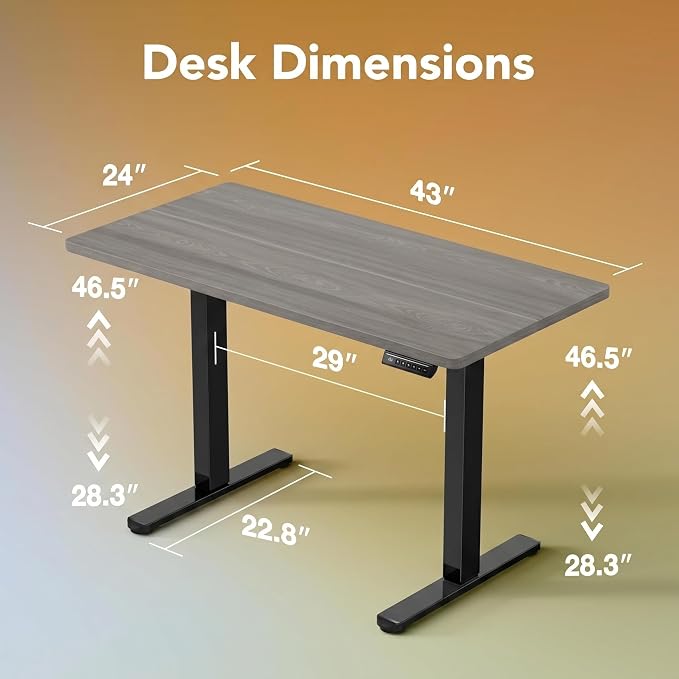 HUANUO 43 x 24 inch Electric Standing Desk Adjustable Height, 4 Memory Height Settings, Sit Stand Up Desk for Home Office & Computer Workstation, Grey - Image 3