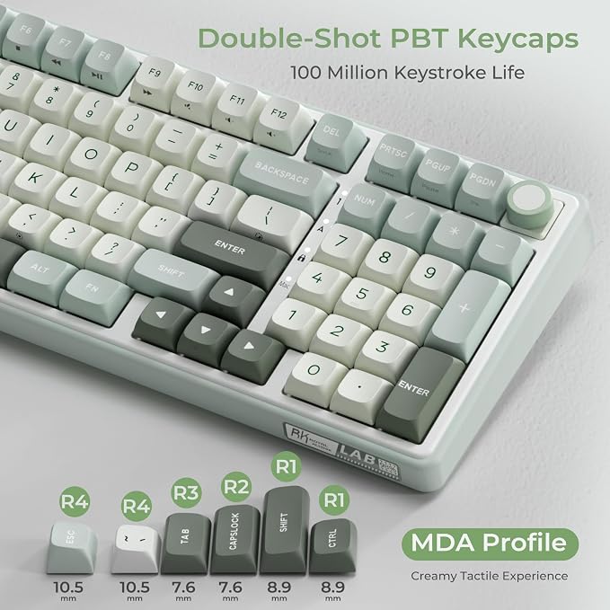 RK ROYAL KLUDGE R98 Pro Wired Mechanical Keyboard, RGB PC Gaming Keyboard with Number Pad and Volume Knob, Gasket Mount, MDA Profile PBT Keycaps, for Win/Mac, Hot Swappable Linear Cream Switch - Image 5