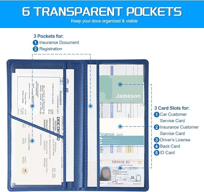 JUSTTOP 2Pack Car Registration and Insurance Holder,Car Document Holder for Cards License with Magnetic Shut,Vehicle Glove Box Car Organizer for Documents, Cards, License(Carbon Fiber Blue) - Image 5