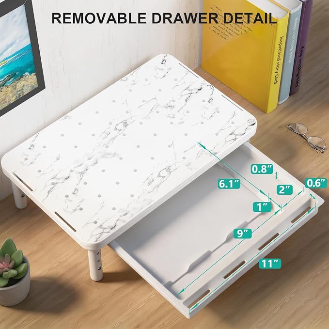 WALI Computer Monitor Stand with Storage, Desk Monitor Riser 3 Height Adjustable, Laptop Riser with Airflow Vents, Desk Organizer for Computer, Laptop, Printer (PTT002-M), 1 Pack, Marble - Image 8