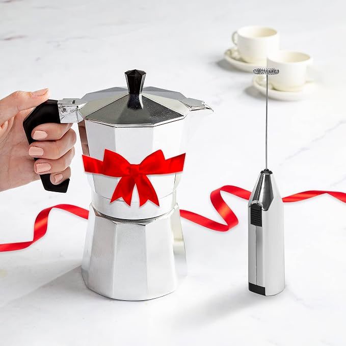 Primula Stovetop Espresso Maker and Handheld Electric Milk Frother Gift Set, Moka Pot for Classic Italian and Cuban Coffee, Cafetera, 6 Espresso Cups, Silver - Image 12
