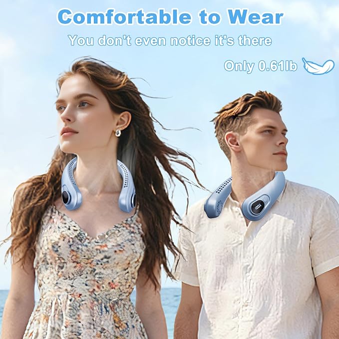 Portable Neck Fan Rechargeable - [with LED Display] 5 Speeds, 5000 mAh Battery Operated Wearable Personal Cooling Bladeless Fan for Outdoor Travel, Gifts for Men Women Kids,Sky Blue - Image 7