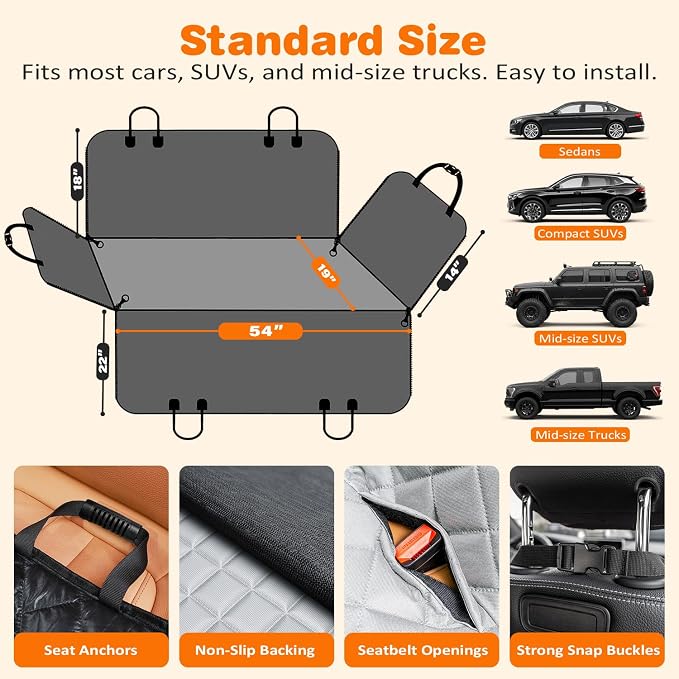 URPOWER Dog Car Seat Cover for Pets 100% Waterproof Seat Cover Hammock 600D Heavy Duty Scratch Proof Nonslip Durable Soft Back Seat Covers for Cars and SUVs - Image 5