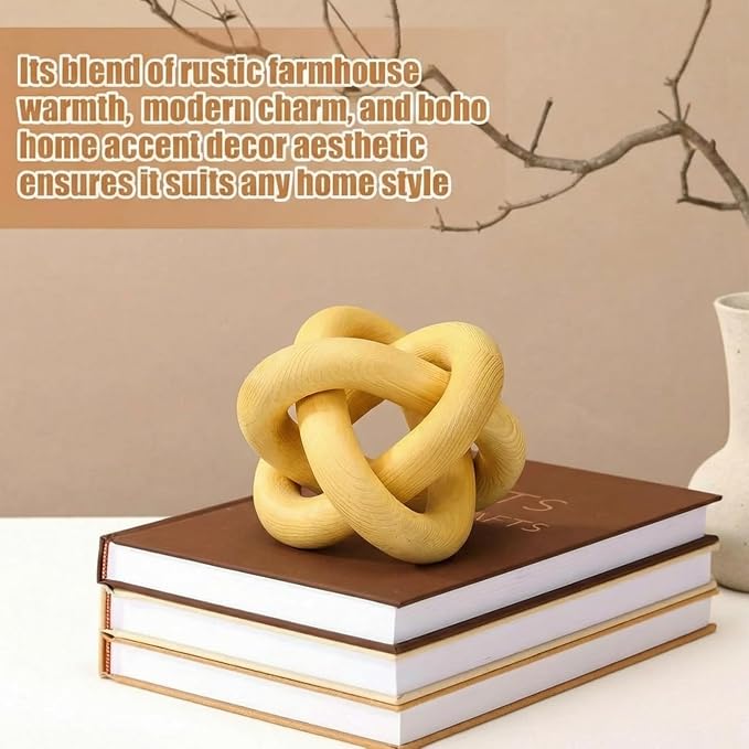 Yalikop 3 Link Wood Knot Decor Rustic Home Décor Accents Hand Carved Coffee Table Decoration, Boho Chain Link Decoration, Modern Shelf, Rustic Objects for Home Living Room Bedroom(Yellow) - Image 4