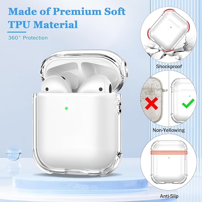 for Airpods 2nd Generation Case Cover, Clear Soft TPU Transparent Four Corner Military Grade Shockproof Protective Case with Cleaning Kit for Airpods 2 Gen Charging case 2019, Clear White - Image 2