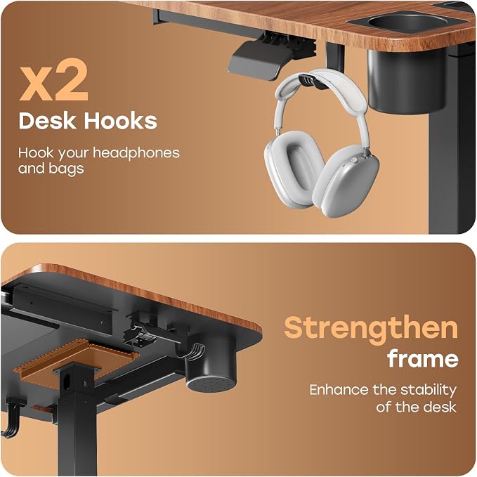 Small Mobile Standing Desk with Drawer, 23.6" x 19.7" Top | Height Adjustable Portable Laptop Desk with Wheels & Cup Holder, Sit Stand Computer Workstation for Compact Space, Dark Wood - Image 8