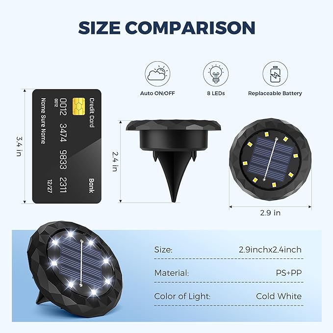 SOLPEX Mini Solar Ground Lights, 20 Pack Pathway Solar Lights Outdoor Waterproof, Garden Lights for Driveway Walkway Yard Landscape (Cool White) - Image 3