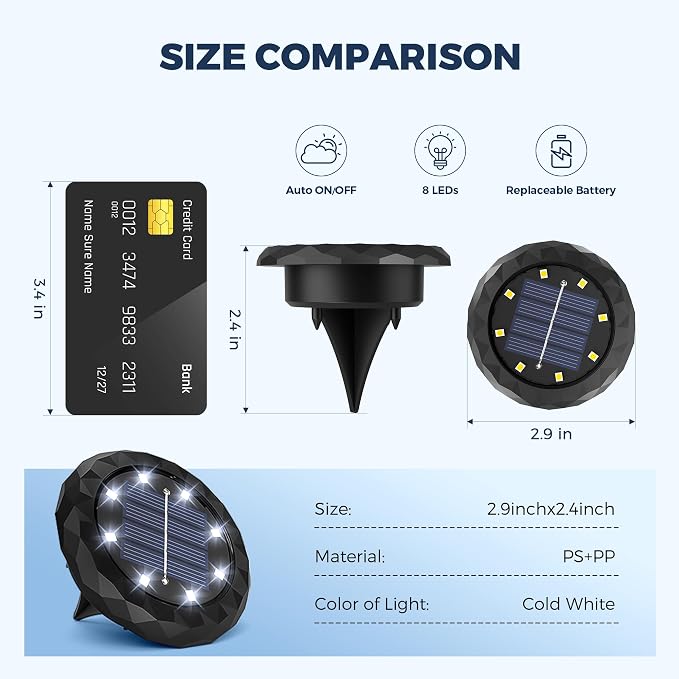 SOLPEX Mini Solar Ground Lights, 12 Pack Pathway Solar Lights Outdoor Waterproof, Garden Lights for Driveway Walkway Yard Landscape (Cool White) - Image 3