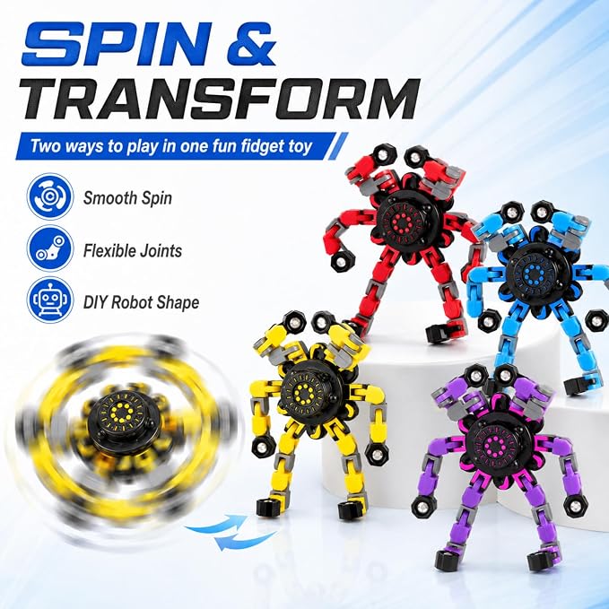 12PCS Transformable Fidget Spinner Toys for Kids and Adults | DIY Robot Chain Fidget Toys, Sensory Toys for Stress Relief, Party Favors, Classroom Rewards & Birthday Gifts - Image 3