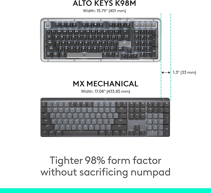 Logitech Alto Keys K98M Wireless Mechanical Gasket Keyboard - Graphite | Customizable, clicky, vibration absorbing gasket, white backlit keys, Bluetooth, USB-C charging, for PC, Mac, Laptops - Image 5