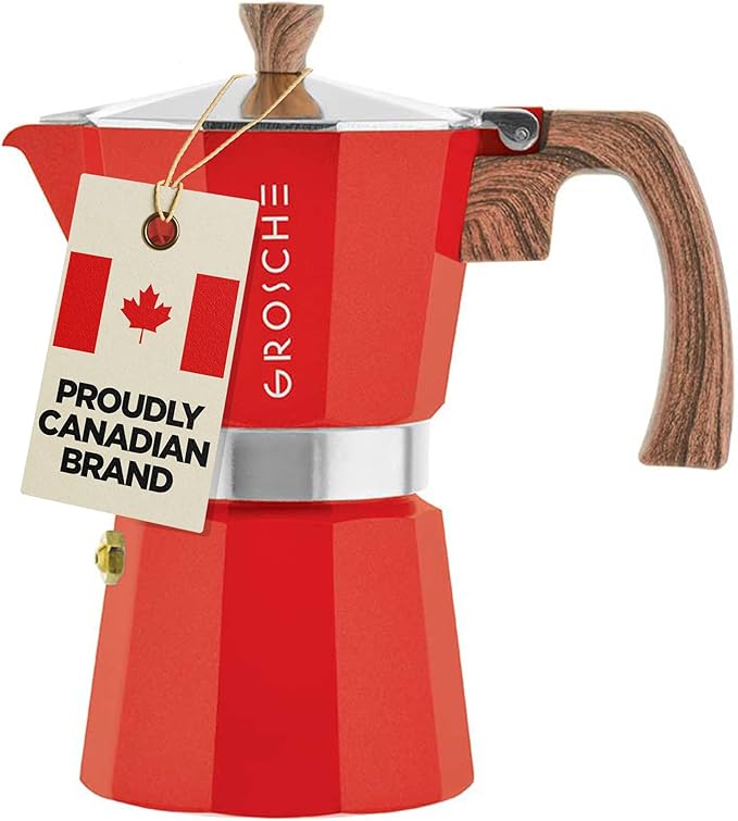 GROSCHE Milano 6 Espresso Cup, 9.3 oz Red Stovetop Espresso Maker - Italian Moka Pot | Cuban Coffee Maker And Italian Moka Pot For Stovetop Espresso; For Gas, Electric, And Propane Stoves With A Soft-Touch Handle by GROSCHE