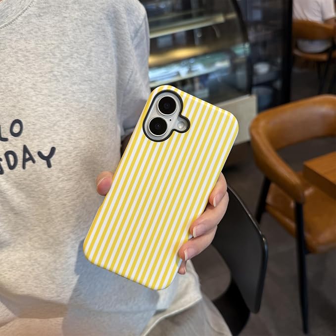 for iPhone 16 Case Striped Cute Aesthetics Phone Case Trendy Protective Shockproof Cover for iPhone 16 Yellow White - Image 4