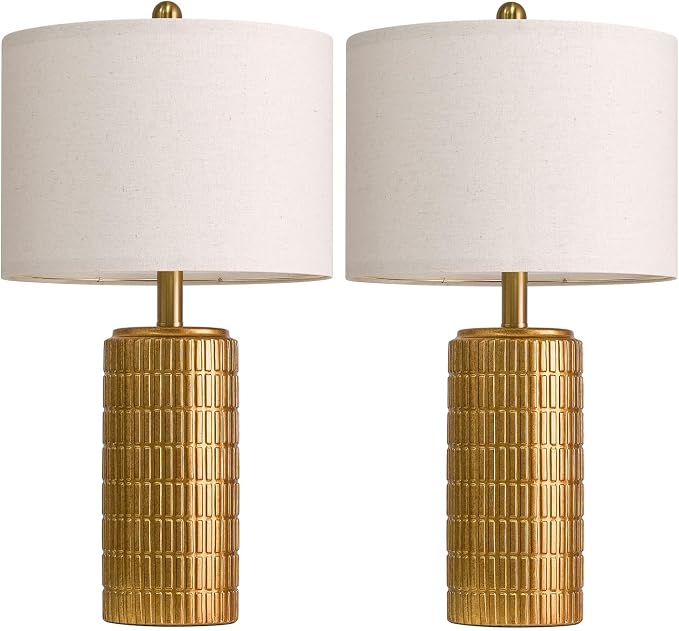 PoKat 23" Brass Gold Ceramic Table Lamps for Living Room, Retro Warm Gold Lamps for Night Stands, Vintage Bronze Decorative Lamps for Bedroom, Antique Gold Brown Nightstand Lamps for Home Decor - Image 7