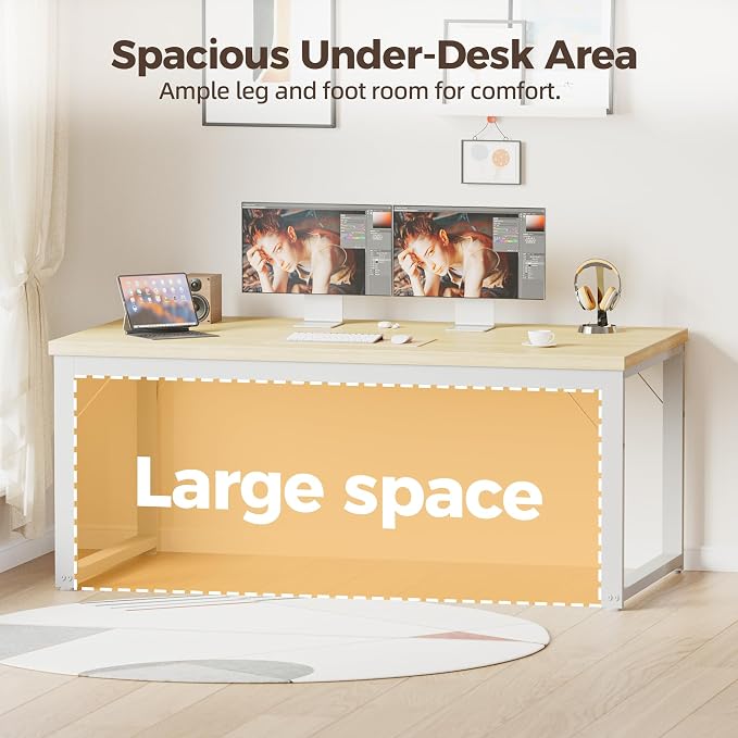 Mericonia 40 Inch Computer Desk, 1" Thick Small Office Table, Oak | Modern Simple Style, Heavy Duty Industrial Frame, Small Study & Writing Table for Home Bedroom Work - Image 6