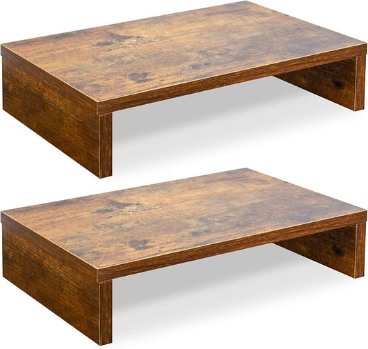 TEAMIX Monitor Riser - 2 Pack, Rustic Brown Wood Adjustable Stand for 2 Monitors/Laptop/PC by TEAMIX