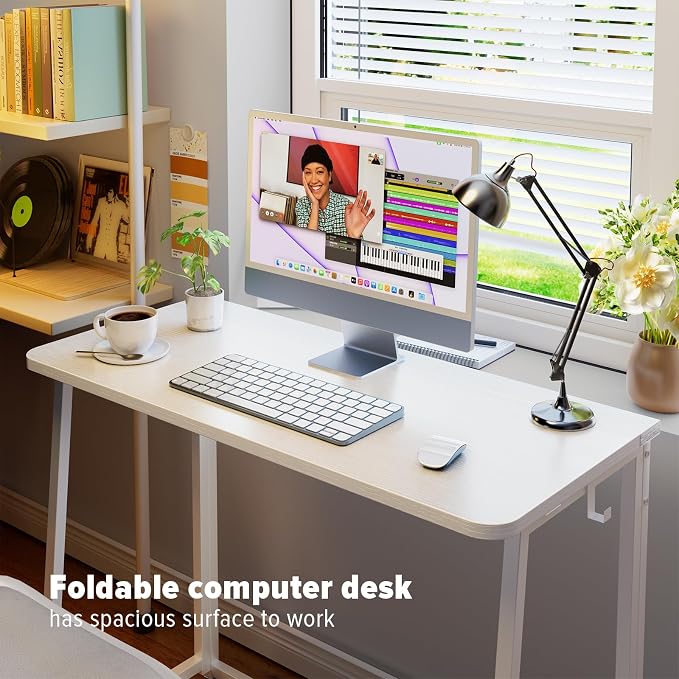 WOHOMO Folding Desk, 39.4" Foldable Computer Table for Small Spaces, White | Easy Assembly and Fold, Sturdy Home office desks for Study Bedroom Dorm Space Saving Writing Work Apartment - Image 3