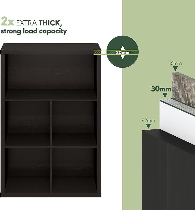Furinno Cubicle 5-Cube Book Shelf, Extra Thick Frame Bookshelf, Dark Oak | Cube Storage Organizer Bookcase with Closed Back, 15.3 x 29.9 x 43.3, for Living Room, Bedroom, Home Office - Image 7
