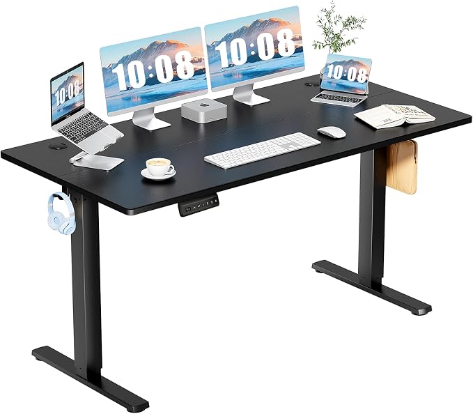 DUMOS 63 Inch Electric Standing Desk, Memory Adjustable Home Office Desk | Sit Stand Up Desk for Work Home Office,Adjustable Desk, Rising Computer Table with Splice Board,Cable Management,Hook,Black by DumosLifestyle