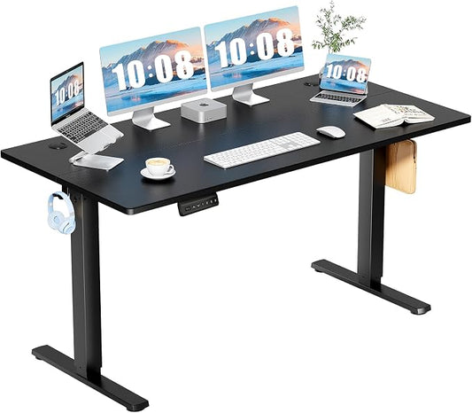 DUMOS 63 Inch Electric Standing Desk, Memory Adjustable Home Office Desk | Sit Stand Up Desk for Work Home Office,Adjustable Desk, Rising Computer Table with Splice Board,Cable Management,Hook,Black by DumosLifestyle