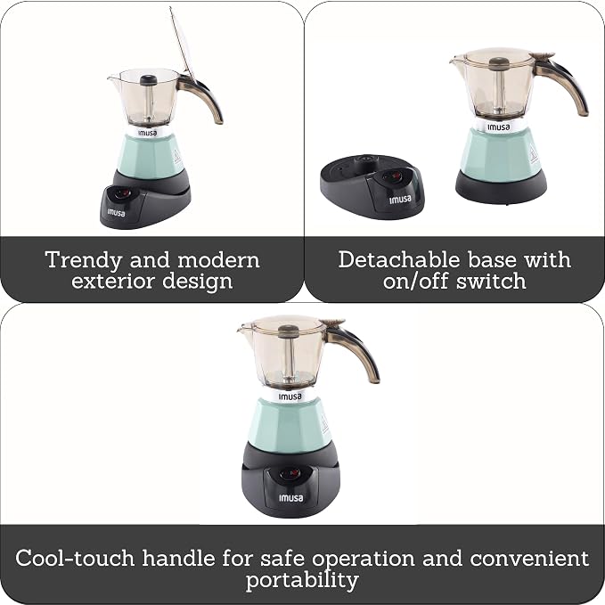 IMUSA 3 or 2 Cup Electric Espresso Maker with Cool-touch Handle, Mint | Polished Aluminum Finish, Keep Warm Function with Detachable Base, Brews Cuban and Italian Style, Perfect for Small Spaces - Image 2