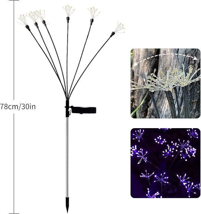 JJGoo Solar Garden Lights, New Upgraded 2 Pack Solar Swaying Starburst Light, Waterproof Fireworks Outdoor Lights, Yard Patio Pathway Decoration, Purple - Image 2