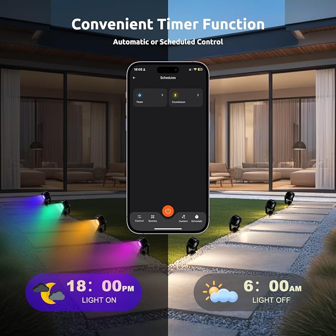 VTimes 8pcs Smart RGBW Landscape Lights IP65 Waterproof Outdoor SpotLights | Low Voltage Landscape Lighting, APP & Remote Control and Timing, Color Changing Outdoor for Yard, Garden, Lawn, Holiday Decor - Image 7