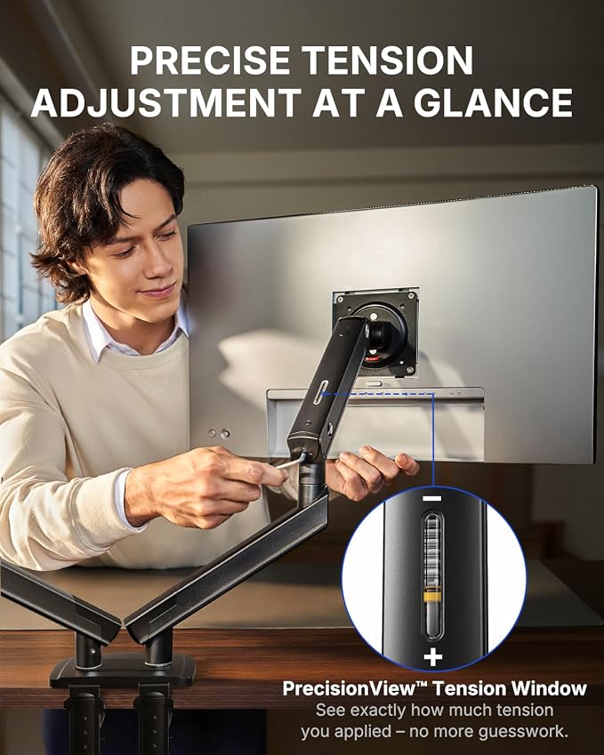 HUANUO FlowLift Pro Dual Monitor Mount for 13–32" Screens, MechaSpring Monitor Stand, Adjustable Monitor Arms for 2 Monitors with Tilt/Swivel/Rotation, Tool-Free VESA Mount, Max Load 19.8 lbs - Image 5