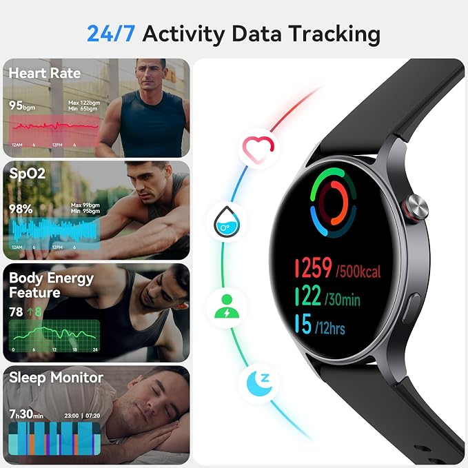 Smart Watch for Men Women, Answer/Make Call, 1.32'' AMOLED Ultra-Clear Screen Fitness Tracker with Heart Rate/Sleep/SpO2 Monitor, Smartwatch for iPhone/Samsung/Android, 110 Sport Mode, 3ATM Waterproof - Image 2