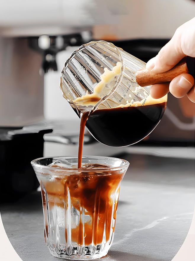 TIWPAJS Espresso Cups 6OZ, Espresso Accessories, Expresso Shots Cup, Espresso Shot Glass with V-Shaped Mouth, Ribbed Milk Frothing Pitcher, Glass Measuring Cup - Image 5