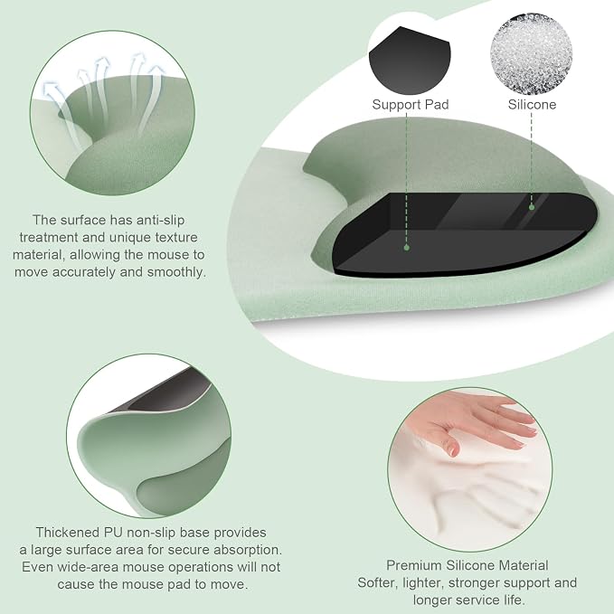 MOSISO Wrist Rest Support for Mouse Pad&Keyboard Set, Antique Green | Circle Curved Ergonomic Mousepad Non-Slip Base Home/Office Pain Relief&Easy Typing Pad with Soft Cloth&Silicone Lining - Image 2