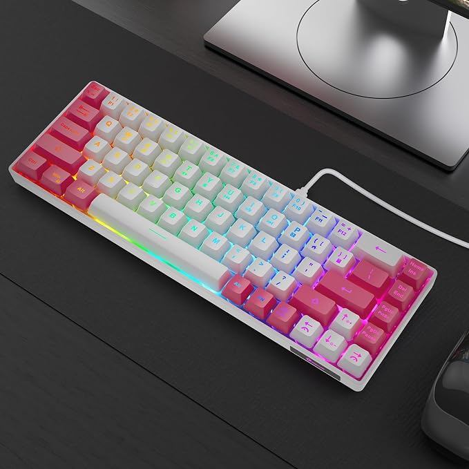 GEODMAER 65% Gaming Keyboard, LED Backlit Mini Wired Keyboard, Ultra-Compact Anti-Ghosting No-Conflict 68 Keys Membrane Gaming Wired Keyboard for PC Laptop Windows Gamer(White-Pink) - Image 7