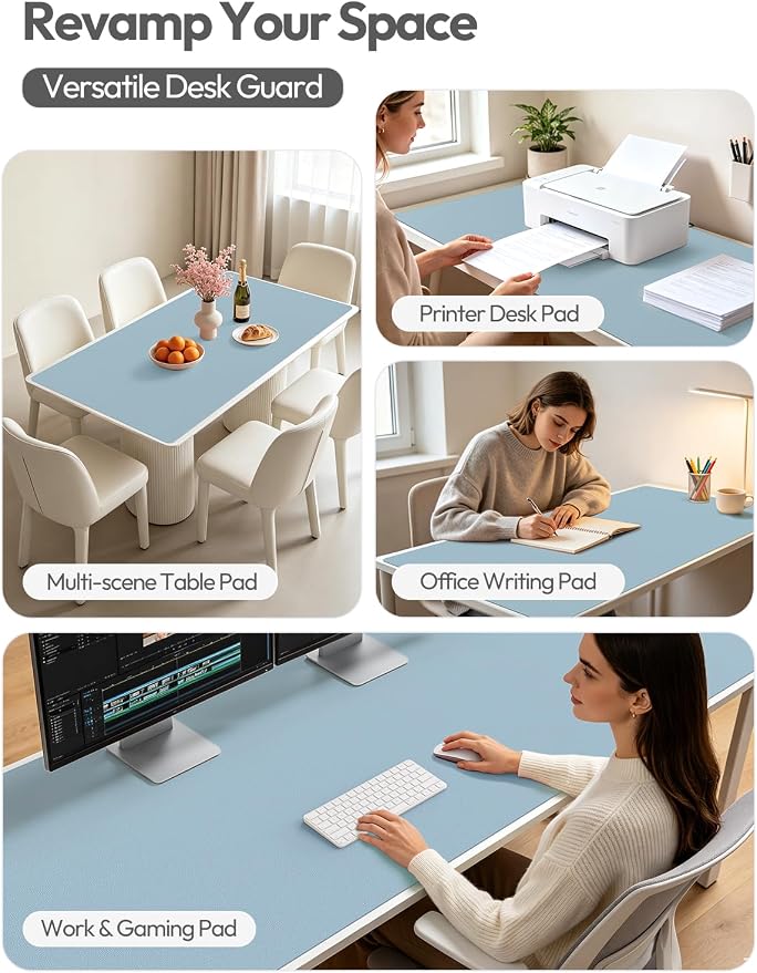 YSAGi Leather Desk Protector, Office Mat, Large Mouse Mat, Non-Slip PU Leather Blotter, Laptop Pad, Waterproof Writing Pad for Office and Home (Ice Blue, 47.2" x 23.6") - Image 7