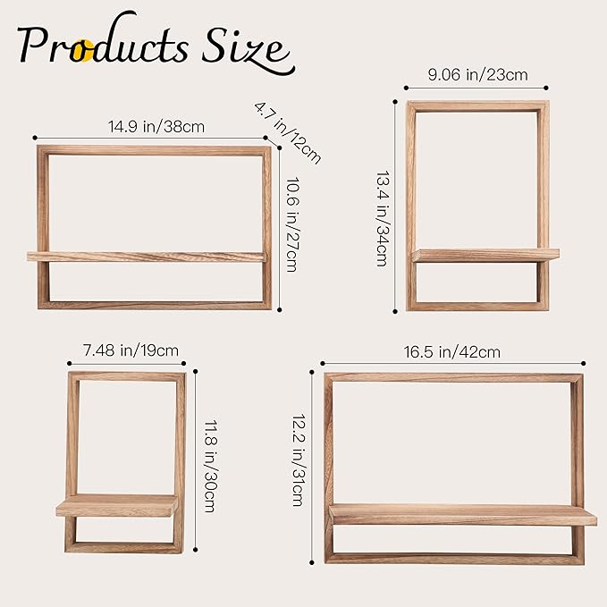 PHOENANCEE Square Floating Shelves,Framed Wall Shelf Decorative Set of 4,Modern Plants Hanging Display Art Decor Storage for Livingroom Bedroom Bathroom Farmhouse,Home Light Wood,Carbonized Black - Image 3