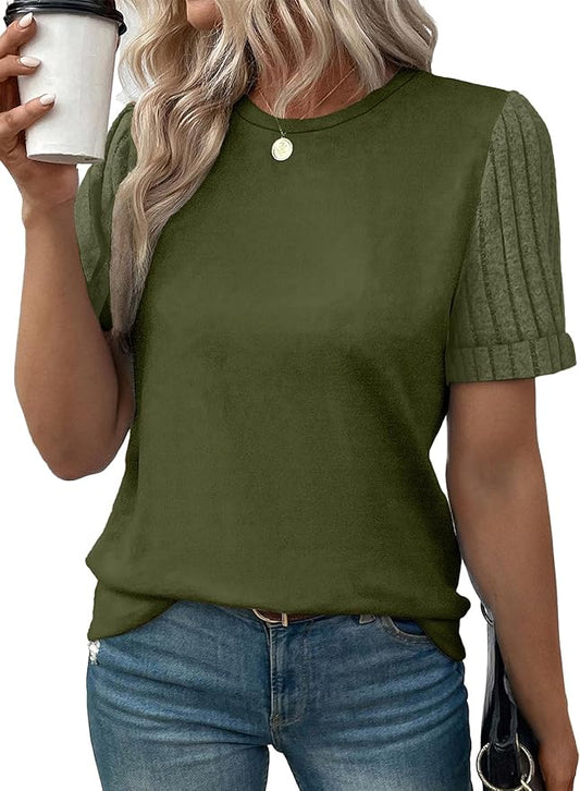 SHEWIN Women's Short Sleeve Summer Tops Crewneck Knit Solid Loose Casual Basic T Shirts Tee Blouses by SHEWINBeYourFashionStylist