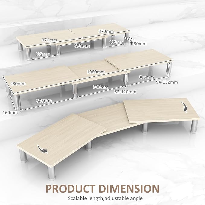 AX Waber Dual Monitor Riser - Adjustable Length & Angle, Wooden Stand for 2 Monitors with Storage - Image 4