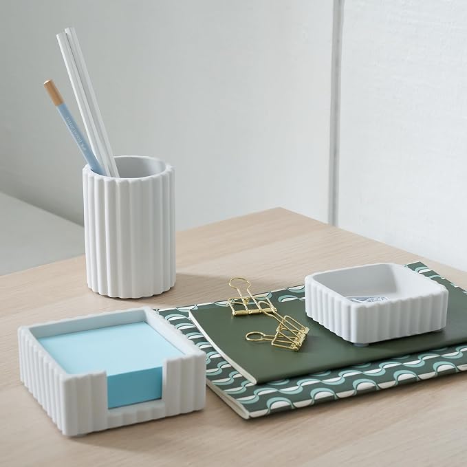 Aesthetic Desk Organizer Set of 3 For Your Office - Sturdy Concrete Desktop Accessories For Women Enhance Any Office Decor - Set incl. Pen Holder, Paperclip Storage & Sticky Note Holder for Teacher - Image 5